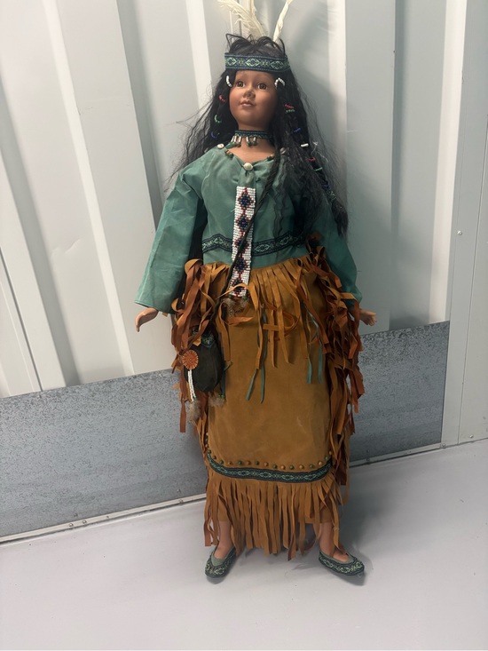 Other - Native Style Collectible Doll with Teal Top and Tan Fringe Skirt